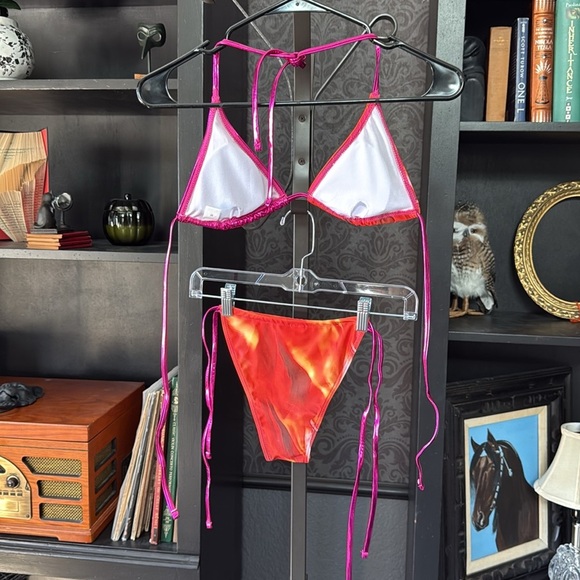 Pink and Orange Bikini Set with Skirt - Picture 6 of 17